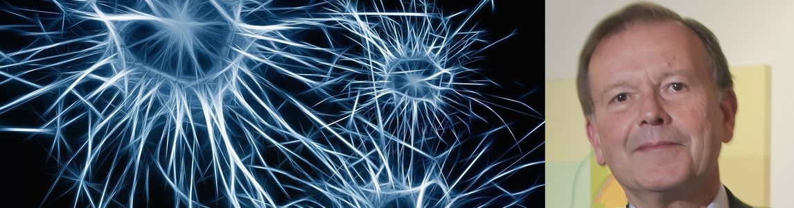 immagine di neuroni e ritratto del prof Avoli