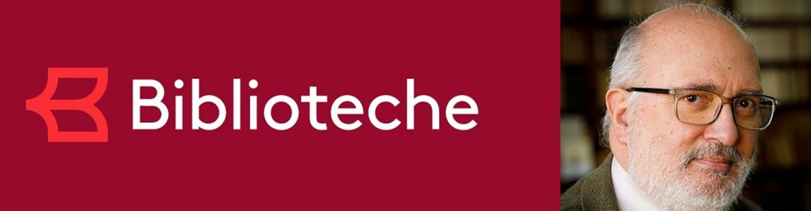 logo delle biblioteche e ritratto di Giovanni Solimine