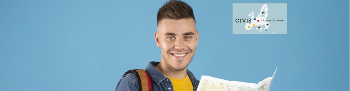 Studente con zaino e mappa
