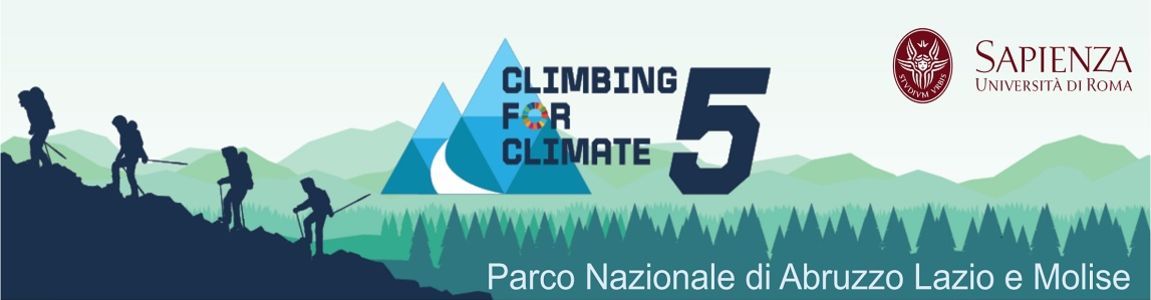 Immagine grafica di persone che scalano e logotipo di Climbing for climate