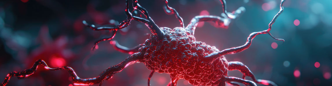 Illustrazione della crescita dei vasi sanguigni intorno al cancro. Immagine generata dall'IA