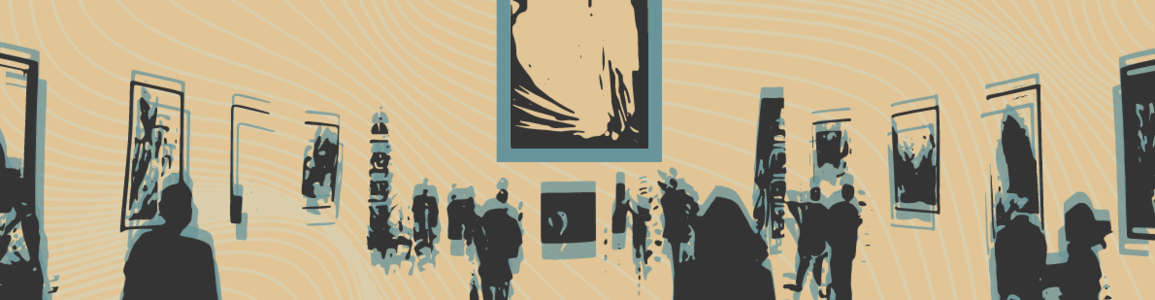 grafica digitale di persone in un museo