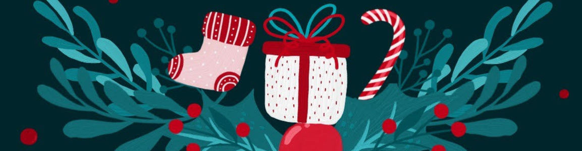 immagine stilizzata della calza di babbo natale e di un pacco dono