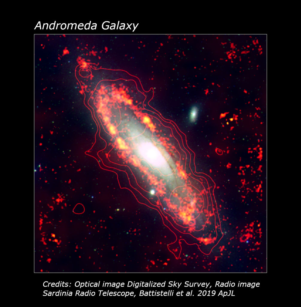 Andromeda con contorni radio a 1.4 GHz
