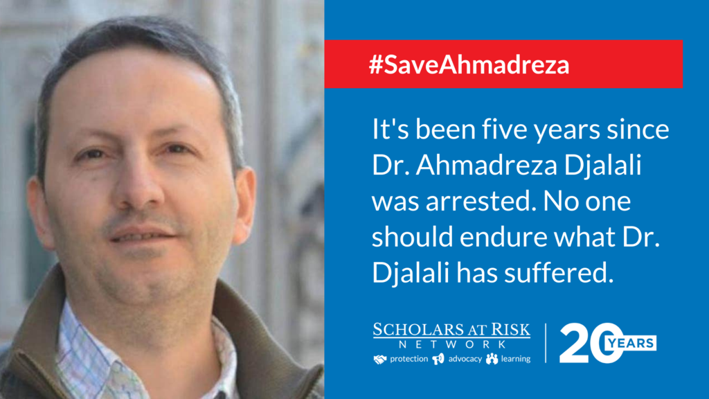 Volantino della Sar per Ahmadreza Djalali a 5 anni dall'arresto
