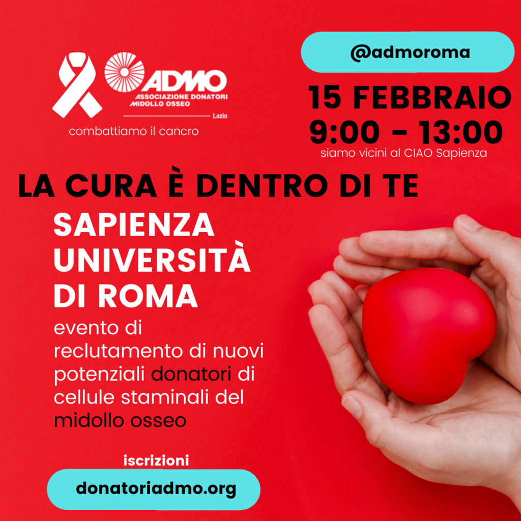 locandina dell'appuntamento del 15 febbraio per la donazione di midollo osseo