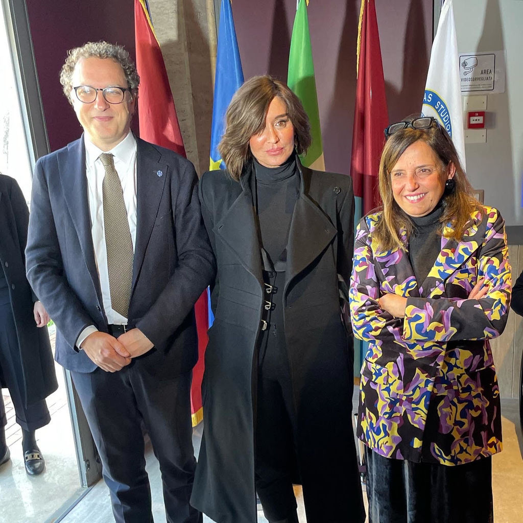 Il rettore Stefano Ubertini e la rettrice Antonella Polimeni con la ministra Anna Maria Bernini