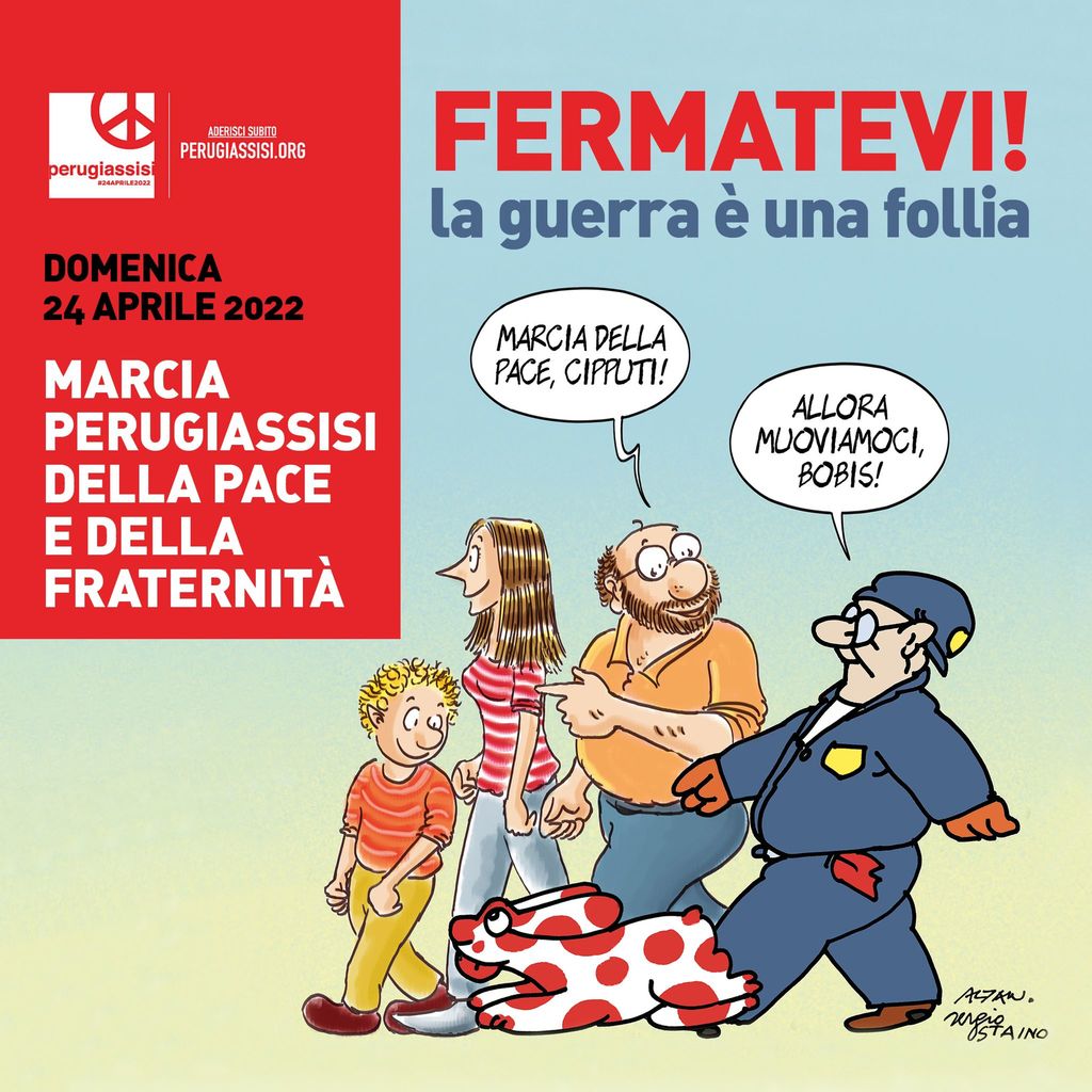 Disegno di Sergio Staino e Francesco Altan per la marcia straordinaria PerugiAssisi, pubblicato sul sito della manifestazione