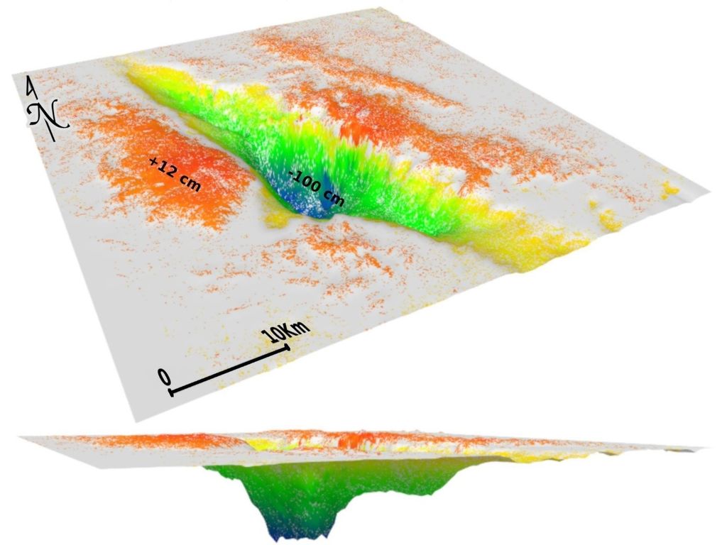 vista 3D della deformazione del suolo