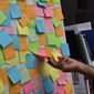 Bacheca con post-it durante la manifestazione Porte aperte alla Sapienza