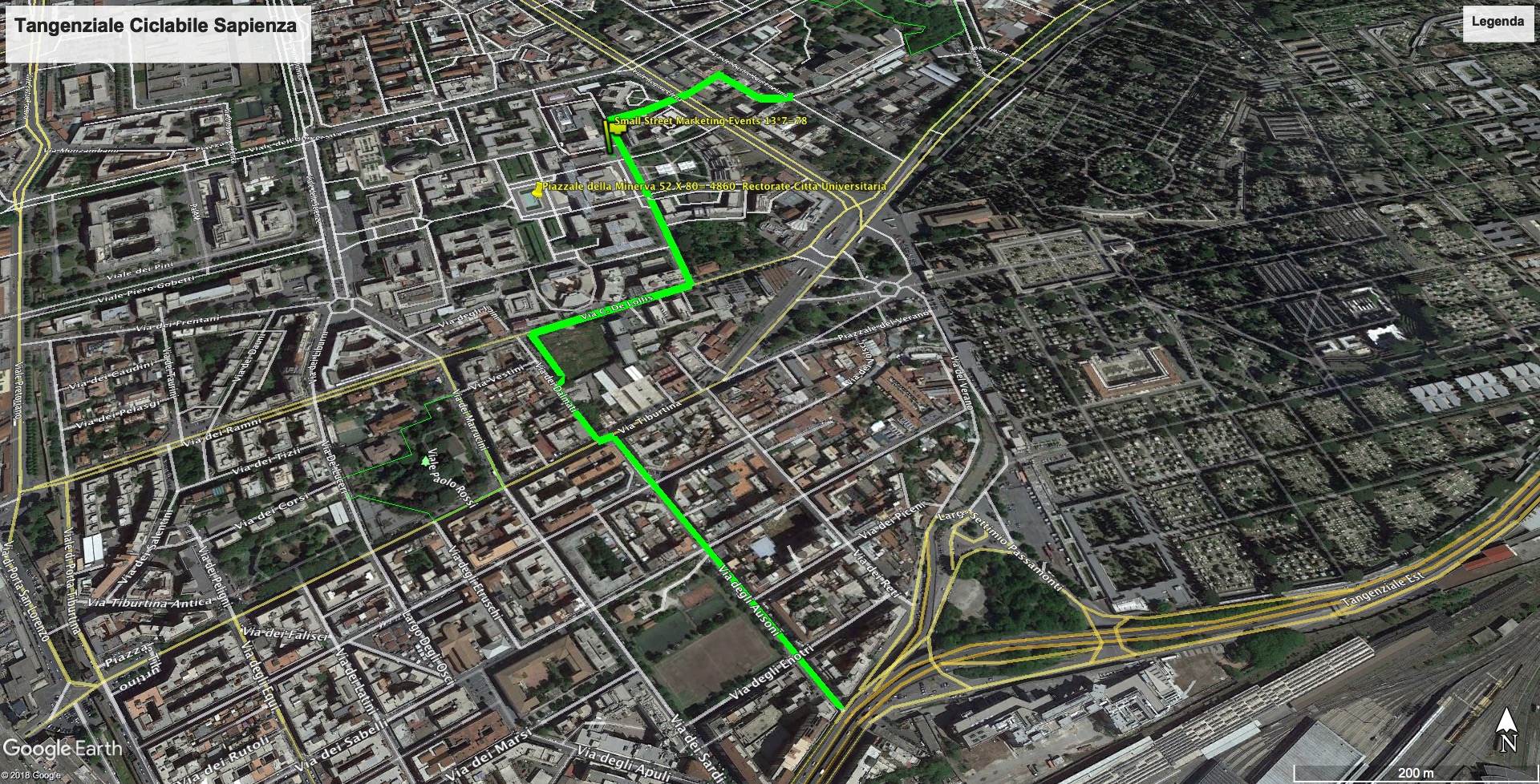 tracciato ciclabile sapienza